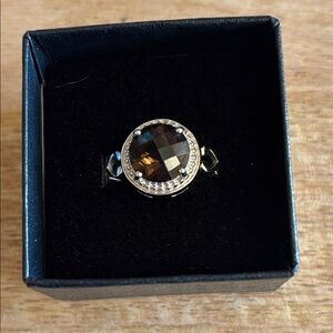Elegant Silver and Brown Gemstone Ring size 7